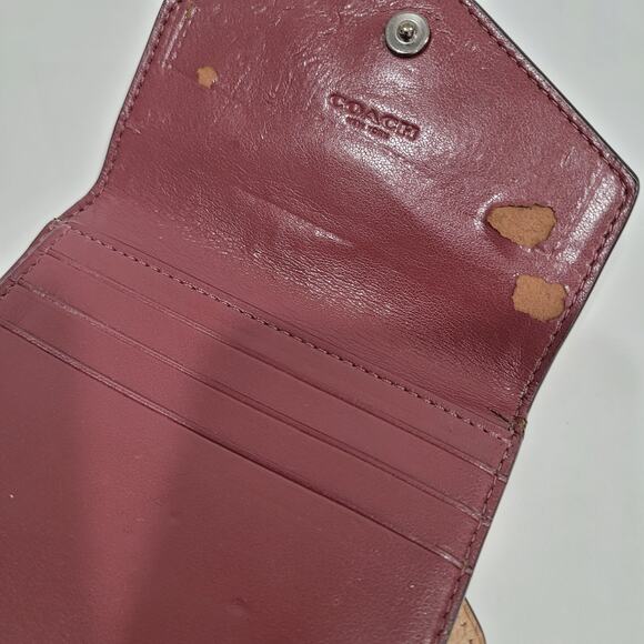 Coach Wallet Pebble Leather Tan Beige Small Tifold Compact Floral Damaged Logo - Picture 4 of 9